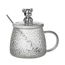 1pc Bear Pattern Glass Coffee Cup, Creative Heat Resistant Mug For Home - White - View 3