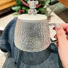 1pc Bear Pattern Glass Coffee Cup, Creative Heat Resistant Mug For Home - White - View 5