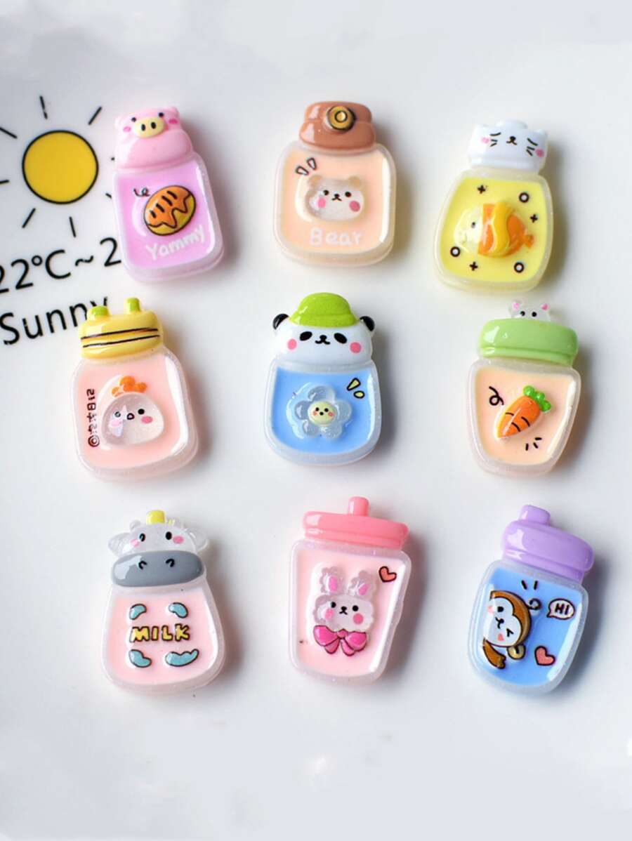 10入組/套可愛合成樹脂隨機色動物裝飾雙面膠帶DIY首飾配件適合女士男士日常裝飾 - 彩色 - 查看 1