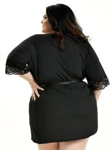 Plus Size Robes & Robe Sets - Negro - Ver 2