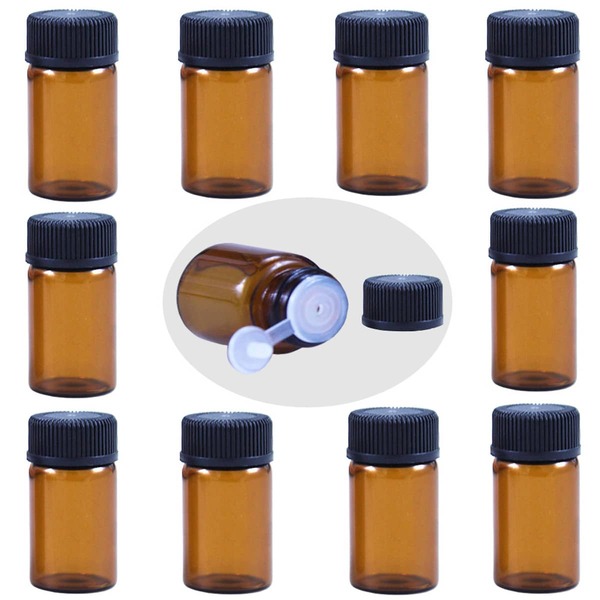 10pcs 3ml Empty Sample Bottles With Dropper & Cap Refillable Amber Glass Container For Essential Oil Perfume Cosmetic Packaging Tools, Suitable For Home Or Travel Use