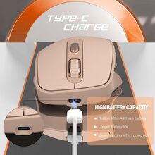 2.4G Wireless Mouse Bluetooth Mice, Dual Mode Office Mice with Battery Indicator, Type-C Rechargeable Gaming Mouse, 5 Adjustable DPI, PixArt 3212, 65g Ultralight Mouse for Windows/Android/Mac - 奶茶色 - 查看 7
