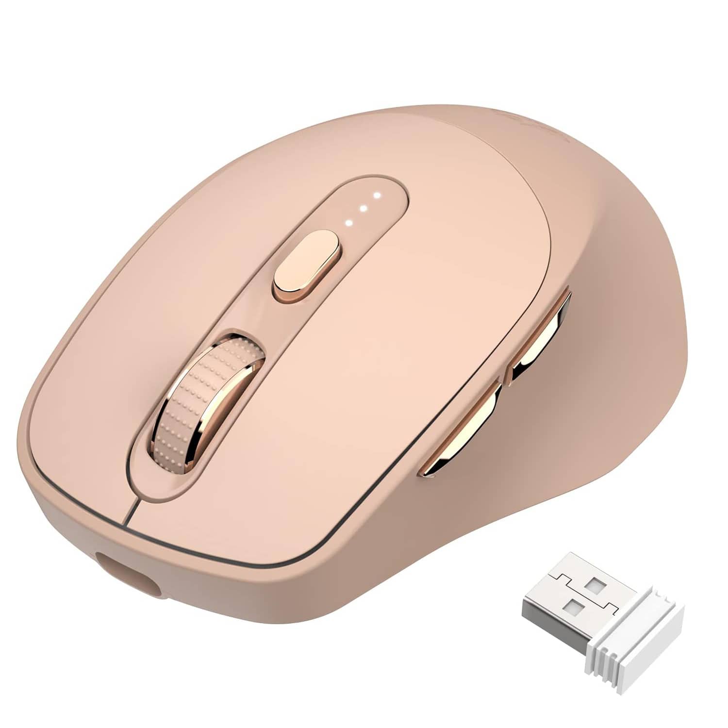 2.4G Wireless Mouse Bluetooth Mice, Dual Mode Office Mice with Battery Indicator, Type-C Rechargeable Gaming Mouse, 5 Adjustable DPI, PixArt 3212, 65g Ultralight Mouse for Windows/Android/Mac - 奶茶色 - 查看 1