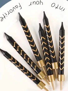 6 件黑色和金色条纹设计蛋糕蜡烛装饰带插片适用于生日庆祝返校情人节 - 黑色 - 查看 2