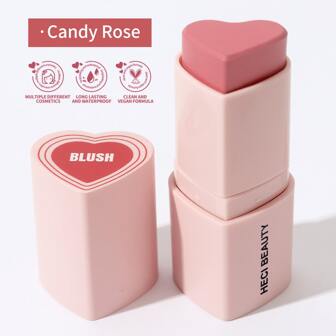  HECI BEAUTY Barra de rubor en crema con forma de corazón en tonos rosado encantador y rosa natural con brillo, rubor, labios y color para ojos, regalo ideal para Navidad, Halloween, mujeres y niñas, 1 pieza