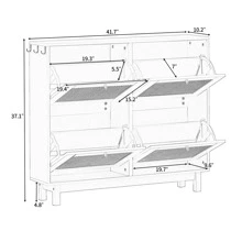 Rattan Boho Style Shoe Cabinet with 4 Flip Drawers, Modern 2-Tier Shoe Storage Organizer with Large Space, Free Standing Shoe Rack for Entrance Hallway, Black - 黑色 - 查看 8