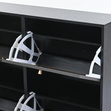 Rattan Boho Style Shoe Cabinet with 4 Flip Drawers, Modern 2-Tier Shoe Storage Organizer with Large Space, Free Standing Shoe Rack for Entrance Hallway, Black - 黑色 - 查看 4