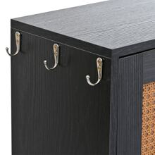 Rattan Boho Style Shoe Cabinet with 4 Flip Drawers, Modern 2-Tier Shoe Storage Organizer with Large Space, Free Standing Shoe Rack for Entrance Hallway, Black - 黑色 - 查看 5