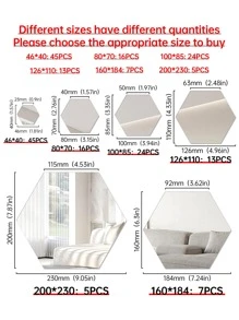 多尺寸组合装饰墙镜粘贴墙面3d塑料板装饰卧室浴室配件家居室内最佳礼物 - 銀色 - 查看 2