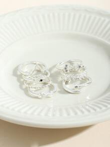 7入組/套極簡戒指 - 銀色 - 查看 3