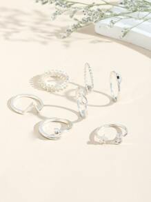 7入組/套極簡戒指 - 銀色 - 查看 1