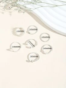 7入組/套極簡戒指 - 銀色 - 查看 4