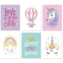 6pcs/set Unicorn Room Decorations For Girls' Bedroom, Kids Home Decor, Unicorn Bedroom Decor For Girls, Rainbow Unicorn Wall Decor, Theme Art Printed Canvas Poster For Teen Girls Room, Unframed, With Gold Foil And Fine Graphics, 8x10in - Pink - View 6