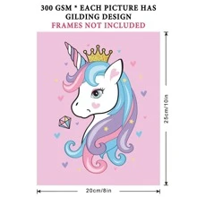 6pcs/set Unicorn Room Decorations For Girls' Bedroom, Kids Home Decor, Unicorn Bedroom Decor For Girls, Rainbow Unicorn Wall Decor, Theme Art Printed Canvas Poster For Teen Girls Room, Unframed, With Gold Foil And Fine Graphics, 8x10in - Pink - View 4