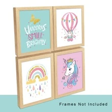 6pcs/set Unicorn Room Decorations For Girls' Bedroom, Kids Home Decor, Unicorn Bedroom Decor For Girls, Rainbow Unicorn Wall Decor, Theme Art Printed Canvas Poster For Teen Girls Room, Unframed, With Gold Foil And Fine Graphics, 8x10in - Pink - View 8