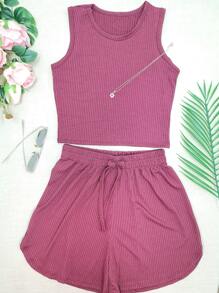 Women Two-piece Outfits - Red Violet - View 4