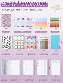 38入組a6 Pu皮革預算持有人筆記本錢袋組織者,包括現金信封、預算表、自粘標籤、文具用品