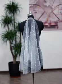 1 件白色巴洛克风格短款新娘婚礼派对表演发梳，配珍珠薄纱面纱，女士秋季服装 - 白色 - 查看 1