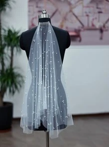 1 件白色巴洛克风格短款新娘婚礼派对表演发梳，配珍珠薄纱面纱，女士秋季服装 - 白色 - 查看 3