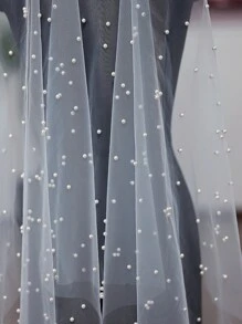 1 件白色巴洛克风格短款新娘婚礼派对表演发梳，配珍珠薄纱面纱，女士秋季服装 - 白色 - 查看 4