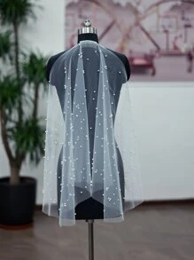 1 件白色巴洛克风格短款新娘婚礼派对表演发梳，配珍珠薄纱面纱，女士秋季服装 - 白色 - 查看 5