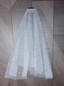 1 件白色巴洛克风格短款新娘婚礼派对表演发梳，配珍珠薄纱面纱，女士秋季服装 - 白色 - 查看 6