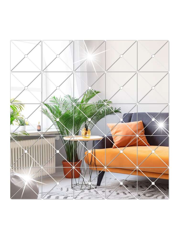 Adesivi da parete quadrati vuoti per specchio, 24 pezzi adesivi da parete in acrilico 3D rimovibile, non specchio di vetro piastrelle in plastica, per ufficio soggiorno decorazione da parete (B