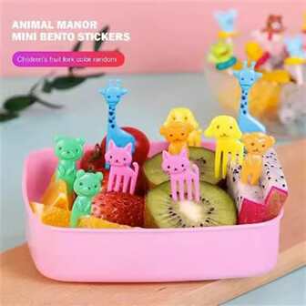 10 pièces Pics de lunchbox en plastique en forme d'animaux de bande dessinée, de fruits et de gâteaux pour une décoration de déjeuner créative, cuisine, cadeau de Noël, fournitures scolaires