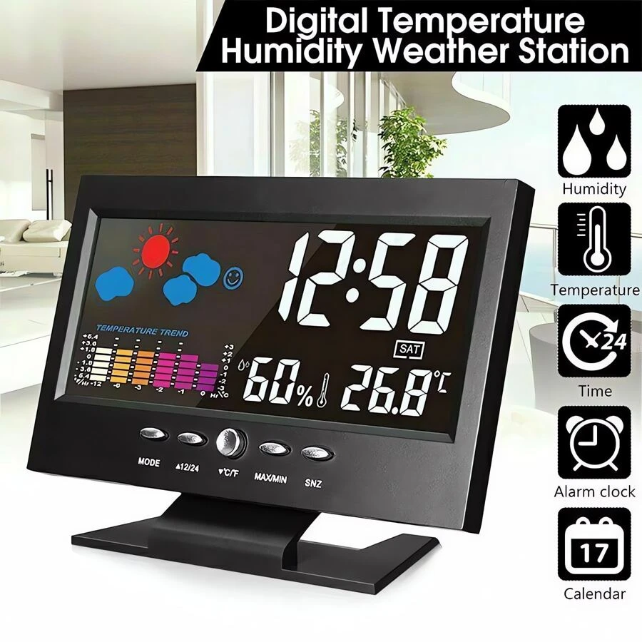 Weather Clock With Time Date Week Temperature Humidity Display Weather ...