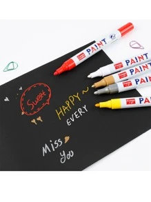 Vmingo Plumon Marcador Llantas Permanente Punta Pincel Dibujo Color Vidrio Tela Caucho Hule Madera Metal Cerámica Oleo Tuning 1pz Tinta a Base Aceite Resistente Agua - Negro - Ver 9