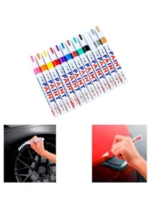 Vmingo Plumon Marcador Llantas Permanente Punta Pincel Dibujo Color Vidrio Tela Caucho Hule Madera Metal Cerámica Oleo Tuning 1pz Tinta a Base Aceite Resistente Agua - Negro - Ver 7