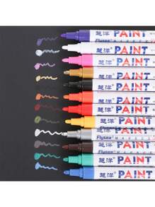 Vmingo Plumon Marcador Llantas Permanente Punta Pincel Dibujo Color Vidrio Tela Caucho Hule Madera Metal Cerámica Oleo Tuning 1pz Tinta a Base Aceite Resistente Agua - Negro - Ver 8