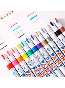 Vmingo Plumon Marcador Llantas Permanente Punta Pincel Dibujo Color Vidrio Tela Caucho Hule Madera Metal Cerámica Oleo Tuning 1pz Tinta a Base Aceite Resistente Agua - Negro - Ver 5