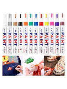 Vmingo Plumon Marcador Llantas Permanente Punta Pincel Dibujo Color Vidrio Tela Caucho Hule Madera Metal Cerámica Oleo Tuning 1pz Tinta a Base Aceite Resistente Agua - Negro - Ver 6