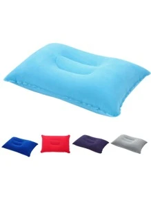1入組便攜充氣植絨旅行枕,方形旅行枕,合適的適用於野營,旅行(燈藍色的)