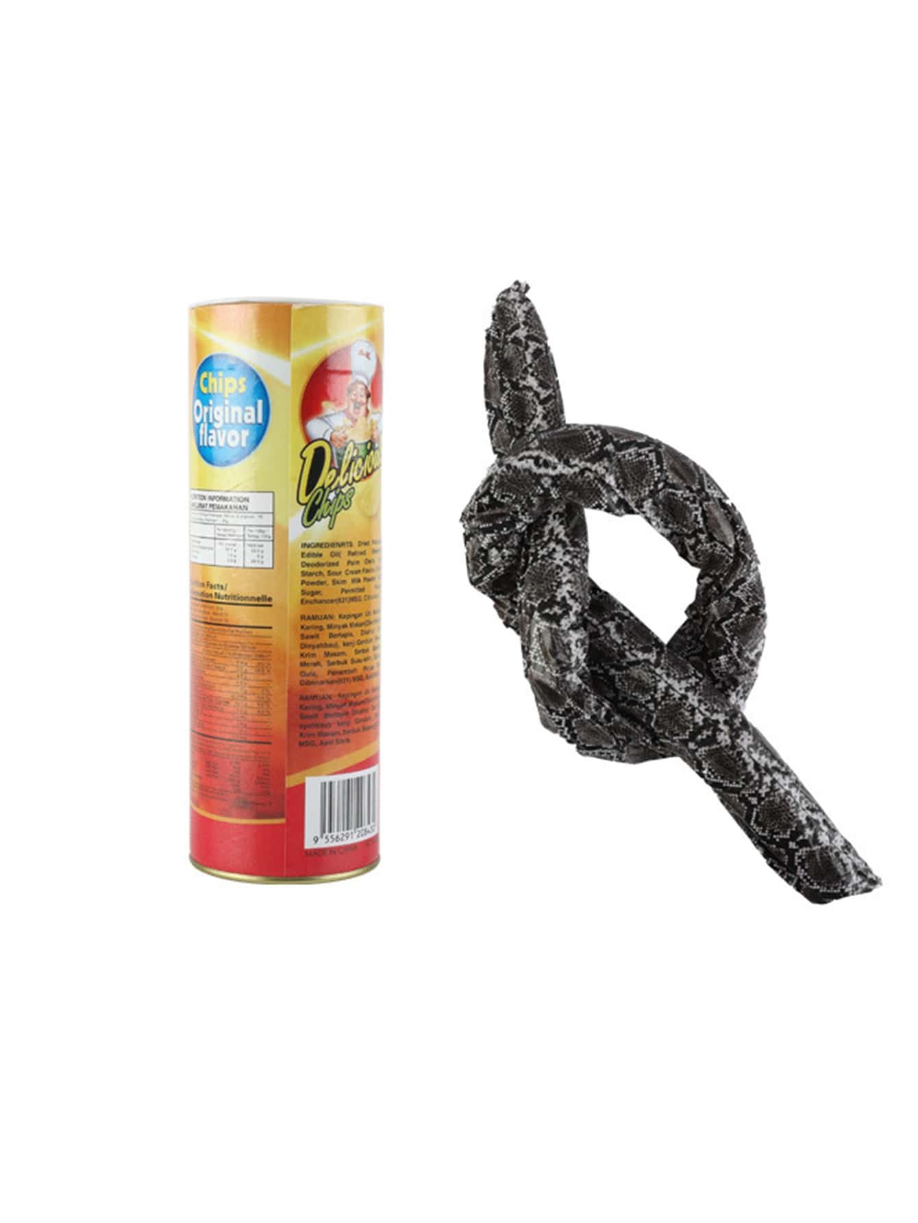 1pc April Fool's Day Gift Funny Prank Potato Chip Snake Jumping Scary Snake In Can - Black - View 1