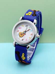 Kids Blue Cartoon Guitar Pattern PVC Strap Lovely Quartz Watch For Daily Wear - Blue - View 5