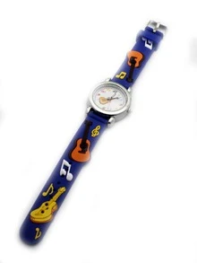 Kids Blue Cartoon Guitar Pattern PVC Strap Lovely Quartz Watch For Daily Wear - Blue - View 2