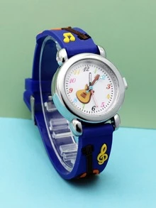 Kids Blue Cartoon Guitar Pattern PVC Strap Lovely Quartz Watch For Daily Wear - Blue - View 1