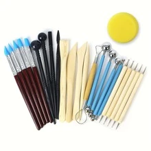 24pcs Polymer Silicone Rubber Clay Sculpting Tools - Wooden Clay Scraper - Silicone Rubber Paintbrush And Modeling Ball Dotting Tool For Pottery Sculpture Craft And DIY Handicraft Nail Art - Multicolor - View 2