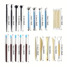 24pcs Polymer Silicone Rubber Clay Sculpting Tools - Wooden Clay Scraper - Silicone Rubber Paintbrush And Modeling Ball Dotting Tool For Pottery Sculpture Craft And DIY Handicraft Nail Art - Multicolor - View 3