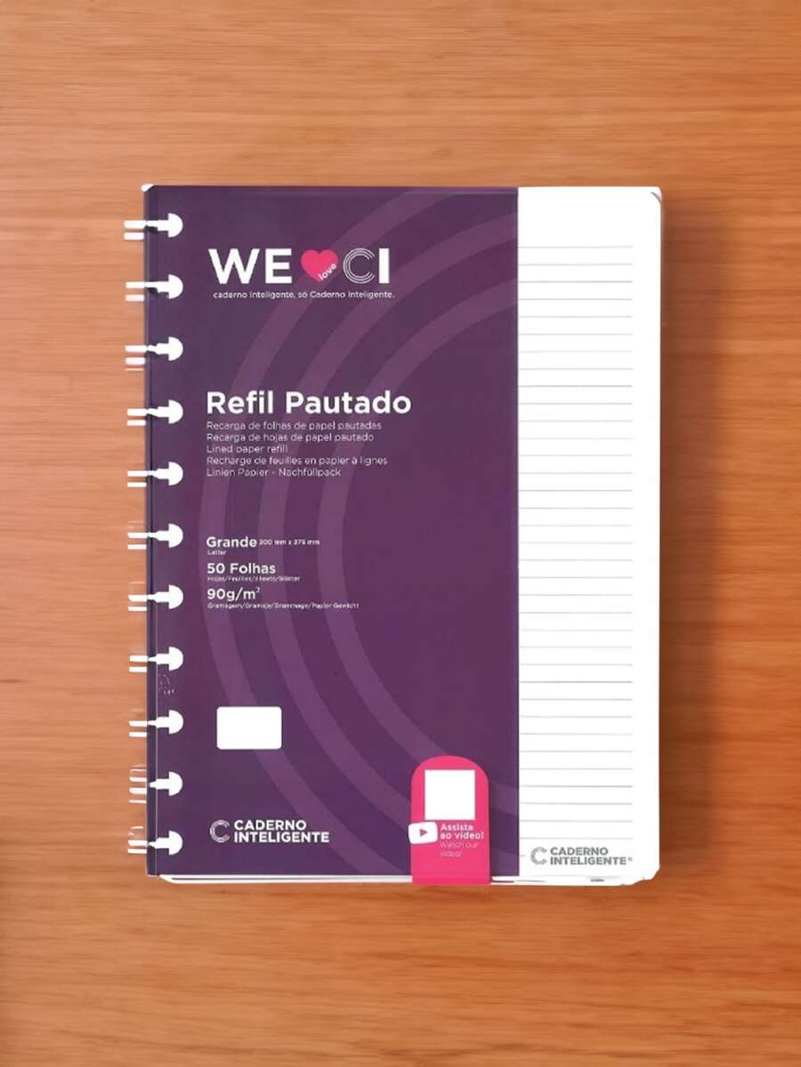 Refil Pautado Grande Para Caderno Inteligente com 50 Folhas - Branco - Visão 1