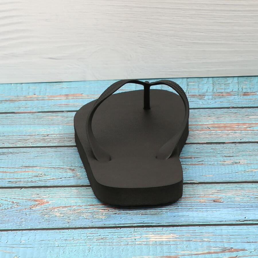 情侣时尚休闲厚底平底厚柔软水钻拖鞋凉鞋，户外舒适穿着，度假海滩风格厚底人字凉鞋 - 黑色 - 查看 1