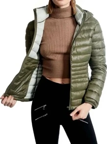 Short Jacket With Hood - 橄欖綠 - 查看 2