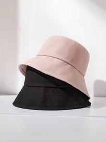 女士漁夫帽春秋時尚遮陽帽韓版素色防紫外線瘦臉夏季防曬帽 - 粉色 - 查看 3