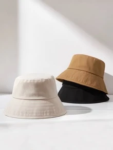 女士漁夫帽春秋時尚遮陽帽韓版素色防紫外線瘦臉夏季防曬帽 - 粉色 - 查看 4