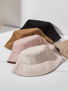 女士漁夫帽春秋時尚遮陽帽韓版素色防紫外線瘦臉夏季防曬帽 - 粉色 - 查看 2