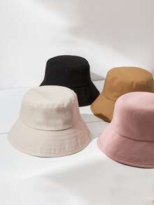 女士漁夫帽春秋時尚遮陽帽韓版素色防紫外線瘦臉夏季防曬帽 - 粉色 - 查看 7