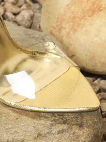 Fashionable High-heeled Women's Mules With Pointed Toe And Metallic Color - Gold - View 5