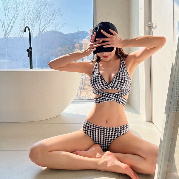 Houndstooth Print Wrap Bikini Two Pieces Women's Swimwear Summer